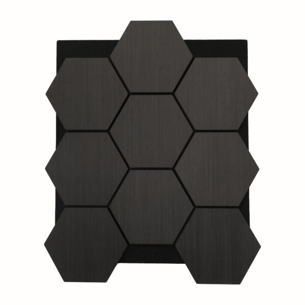 Seven dark hexagonal tiles arranged in a honeycomb pattern on a square backing.