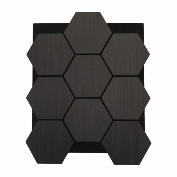 Seven dark hexagonal tiles arranged in a honeycomb pattern on a square backing.